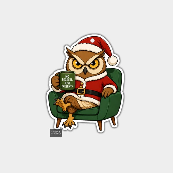 Unique Funny Christmas Gift Tags For Adults, 6pk - Grumpy Owl In Armchair