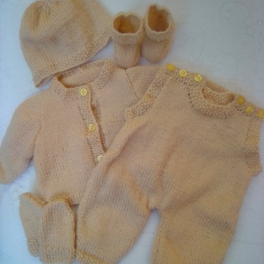 Baby's 5 Piece Hand Knitted Layette, Baby Shower Gift, Prem Sizes Available