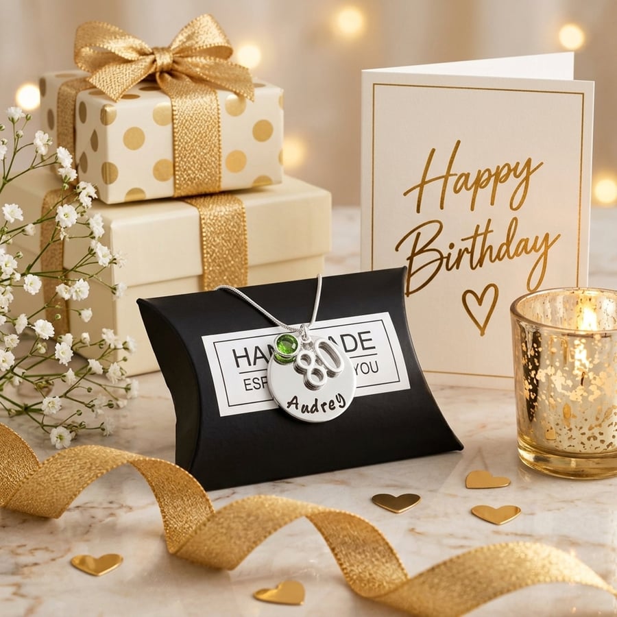 Image of Personalised 80th Birthday Birthstone Necklace - Gift Boxed - Free Delivery