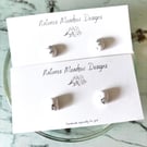 White and Silver Leaf Stud Earrings: White Dome or Rectangle, eco friendly 