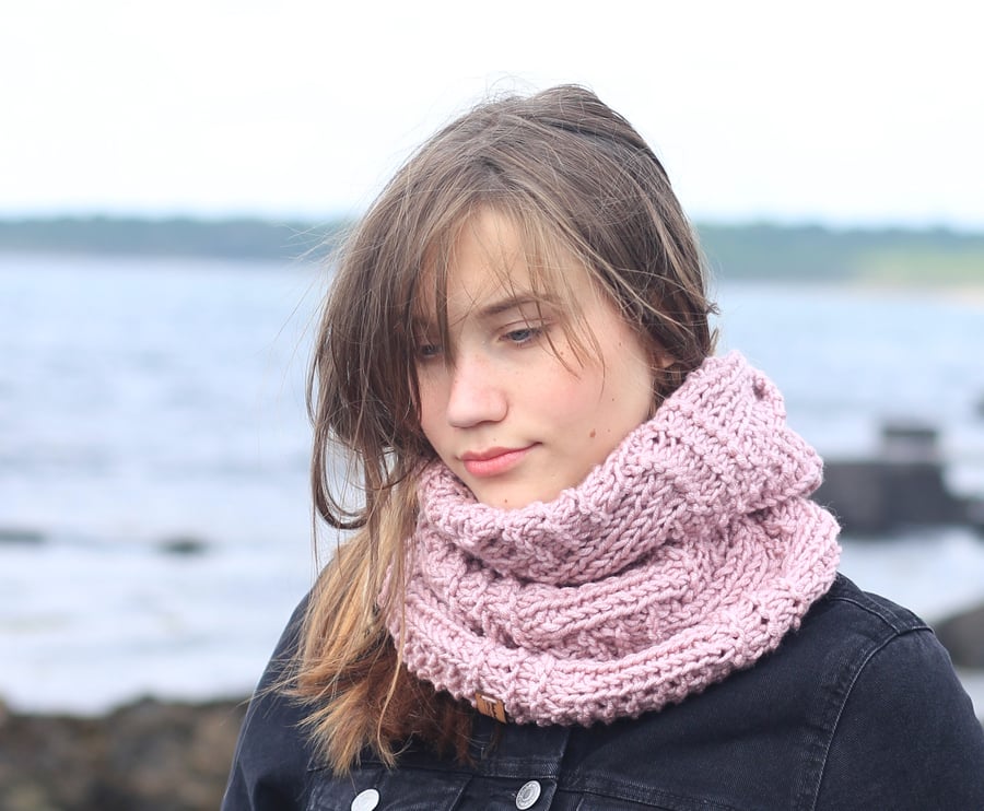 Scarf infinity, chunky cowl, snood, pastel dusky pink, women's gift guide