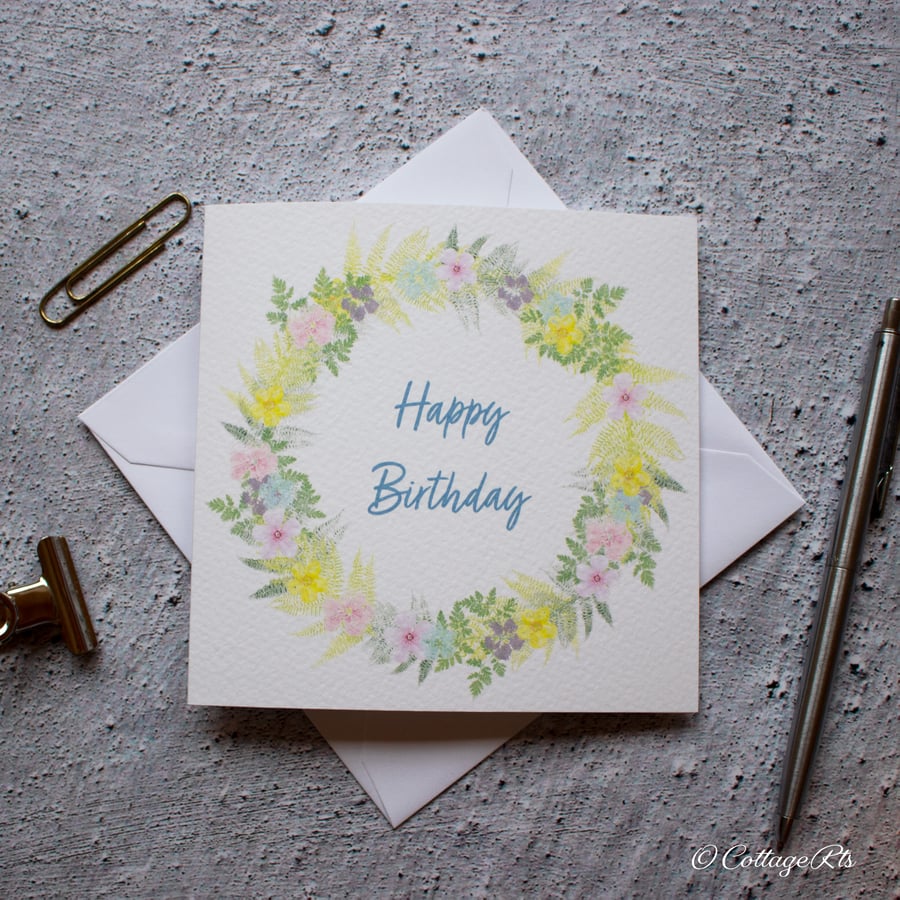 Birthday Card Spring Wreath Hand Designed By CottageRts