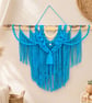 Vibrant Blue Macrame Wall Hanging - Natural Wood Dowel, Boho Chic Tapestry,