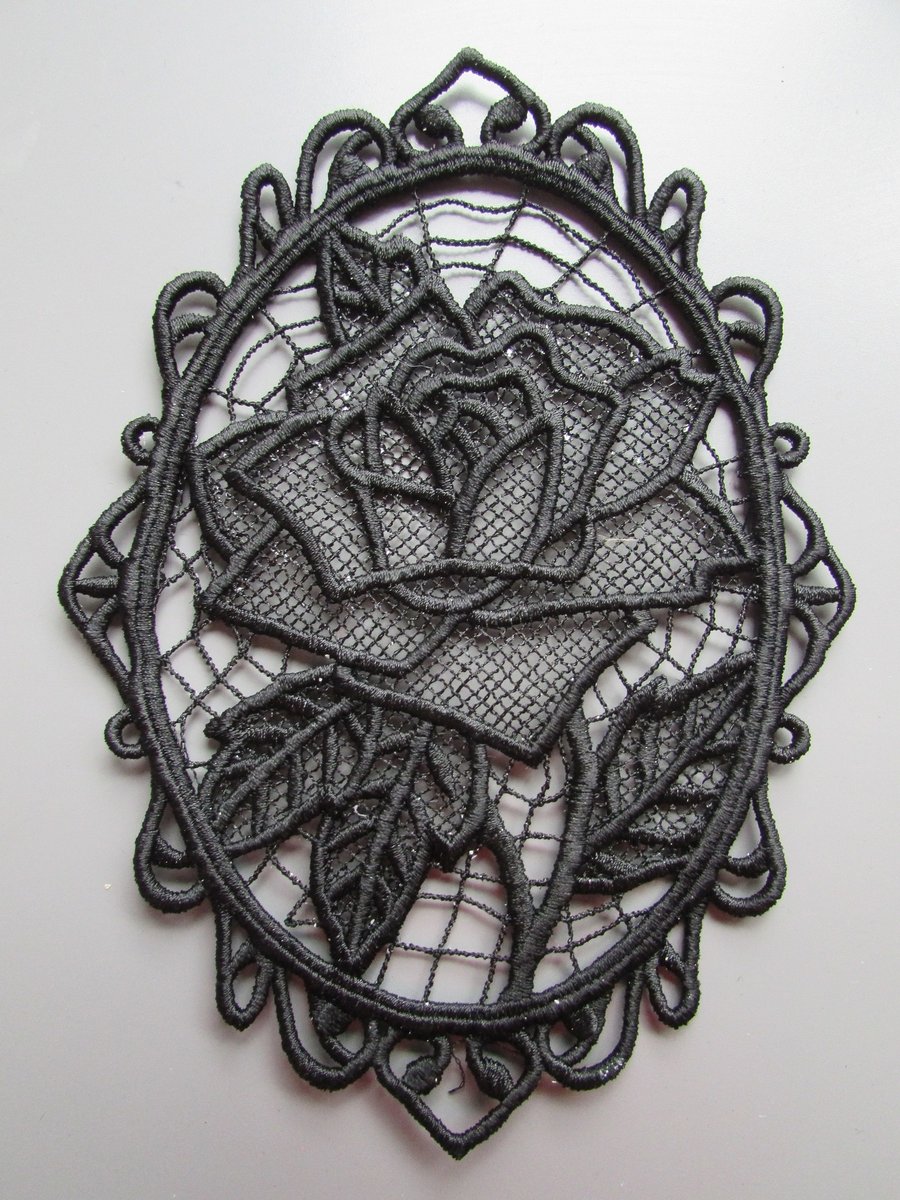 Embroidered Cameo Rose Lace Applique  available in any colour