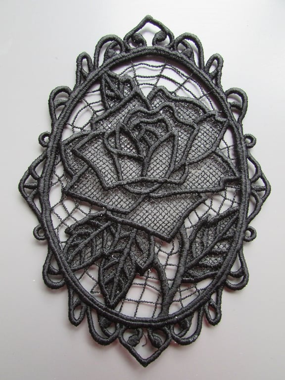 Embroidered Cameo Rose Lace Applique  available in any colour