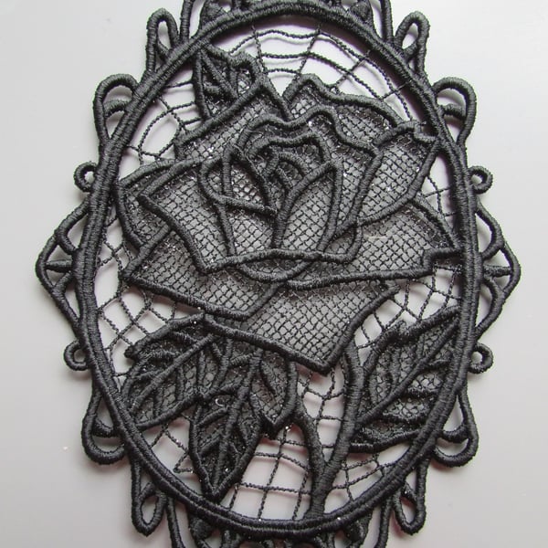 Embroidered Cameo Rose Lace Applique  available in any colour