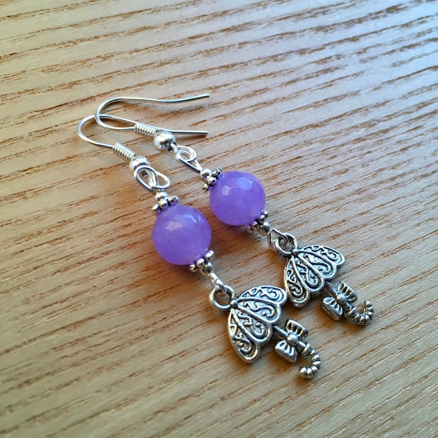 Purple Umbrella Charm Earrings, Gift for Sister or Mum