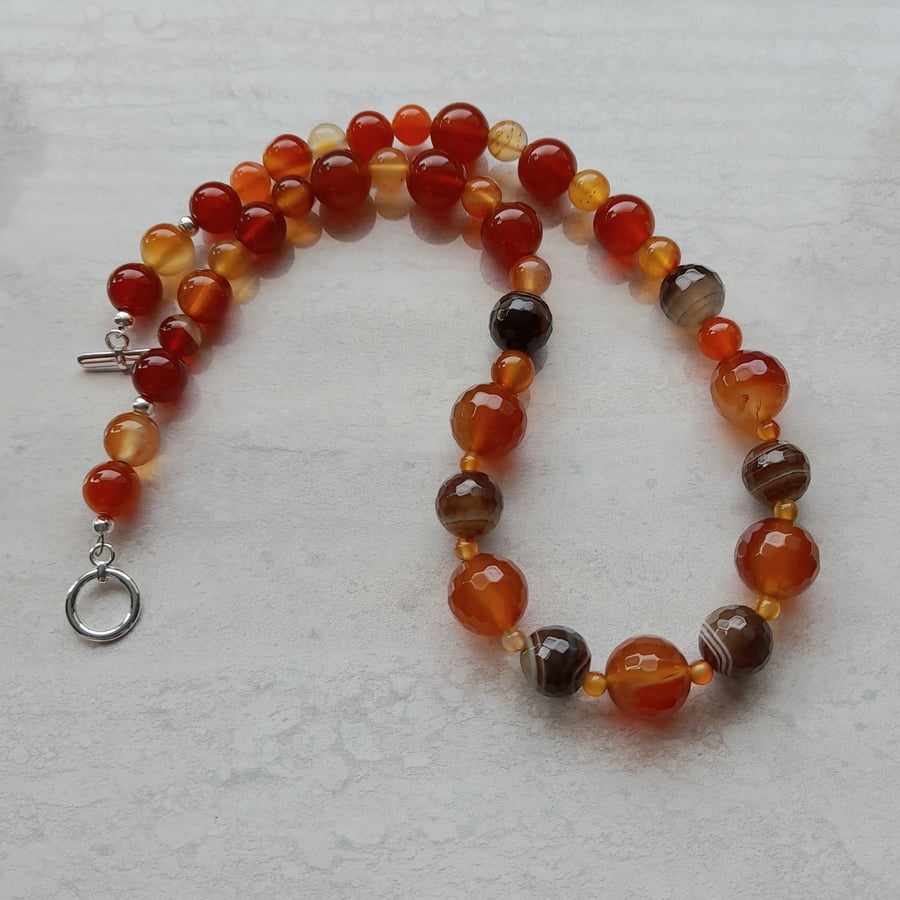  Agate And Carnelian Beaded Necklace Autumn Necklace