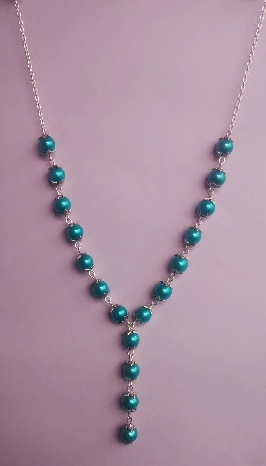 Vintage Style Turquoise Glass Pearl Y-shaped Dropper Necklace & Earring set