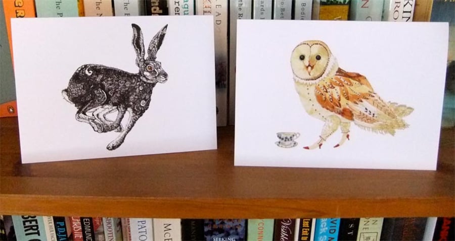 Hare and Owl blank greeting cards 4x6