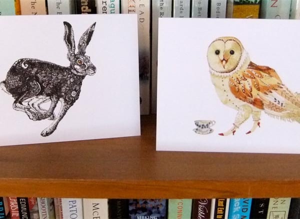 Hare and Owl blank greeting cards 4x6