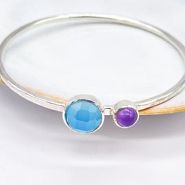 Amethyst and Chalcedony Silver Hammered Bangle 