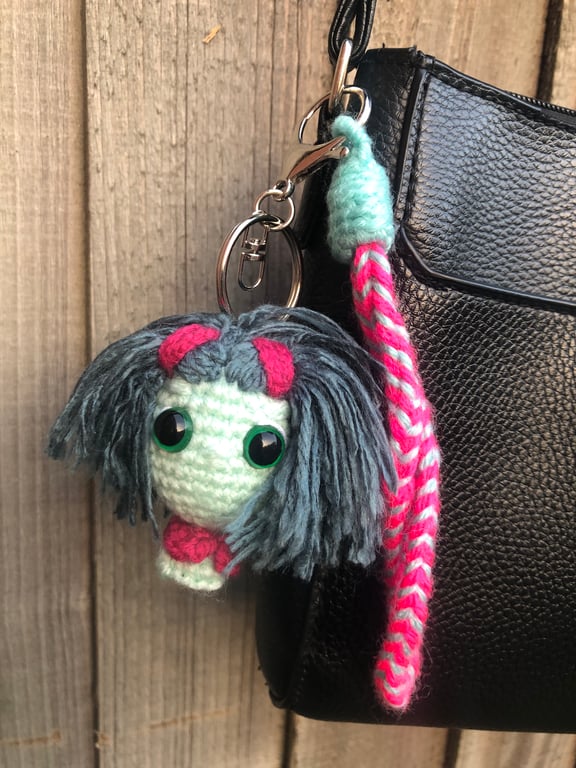 Amigurumi Keychain – Inside Out Crochet with Grayish-Blue Hair