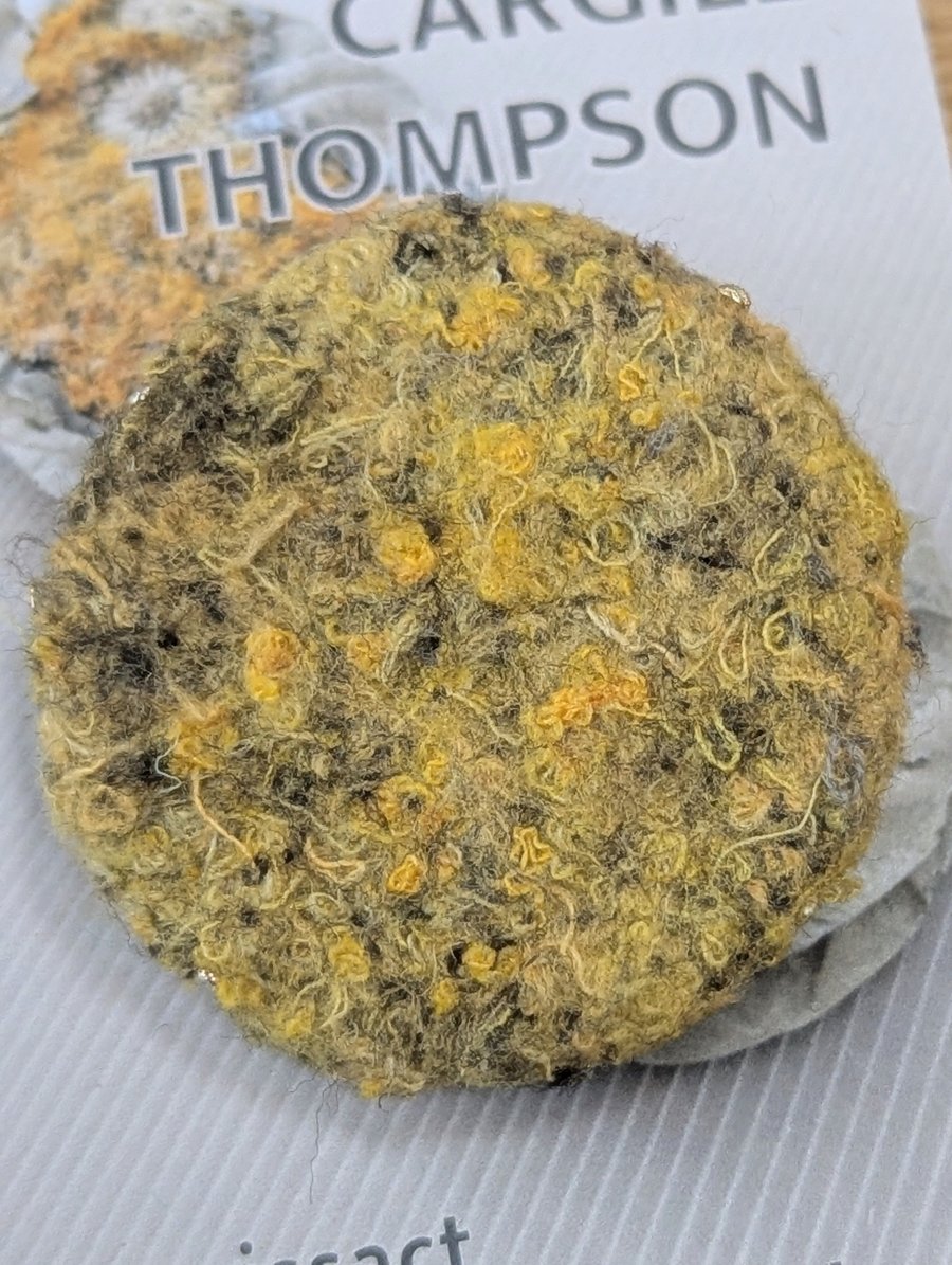 Yellow Lichen Abstract Embellished Recycled Textile 38mm Brooches 