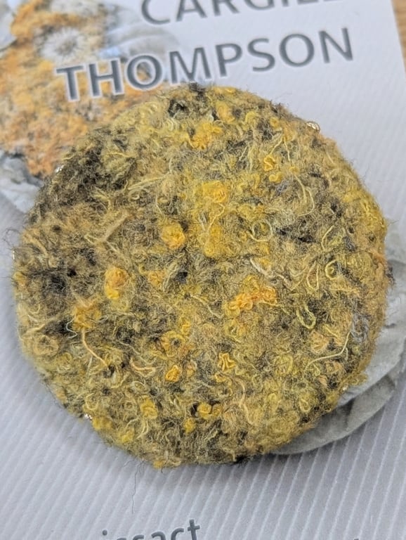 Yellow Lichen Abstract Embellished Recycled Textile 38mm Brooches 