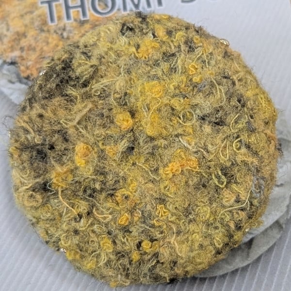 Yellow Lichen Abstract Embellished Recycled Textile 38mm Brooches 