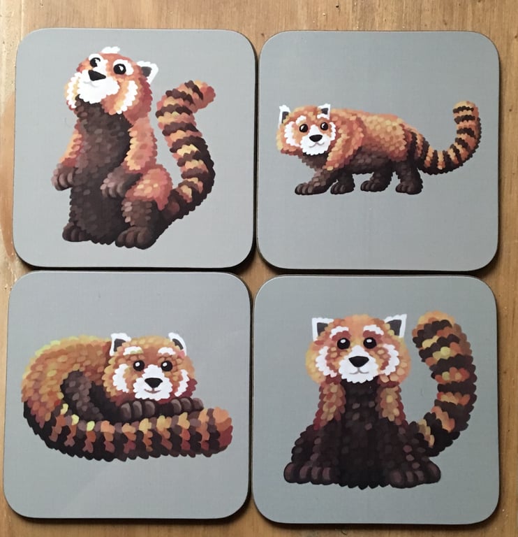 Set of 4 Red Panda Square Coasters