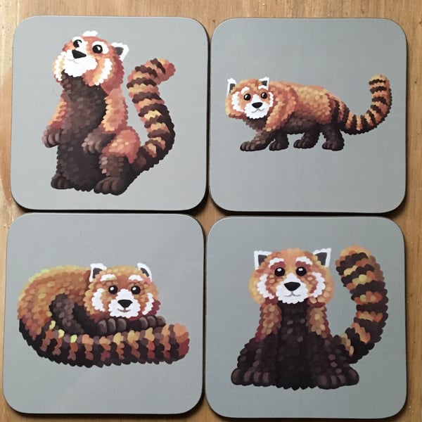 Set of 4 Red Panda Square Coasters
