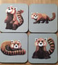 Set of 4 Red Panda Square Coasters