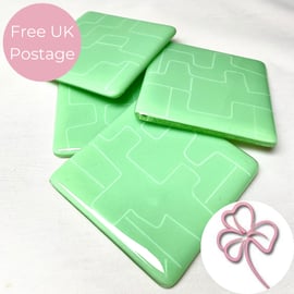 Mint Green Patterned Glass Coaster Set