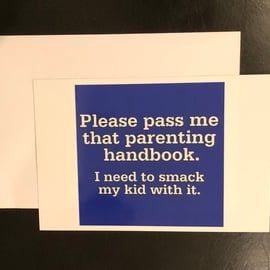 The Parenting Handbook Funny Blank Greeting Card For Exasperated Parents