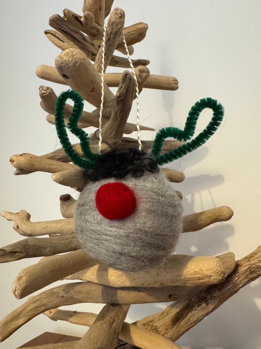 Hand Felted Reindeer Christmas Bauble 