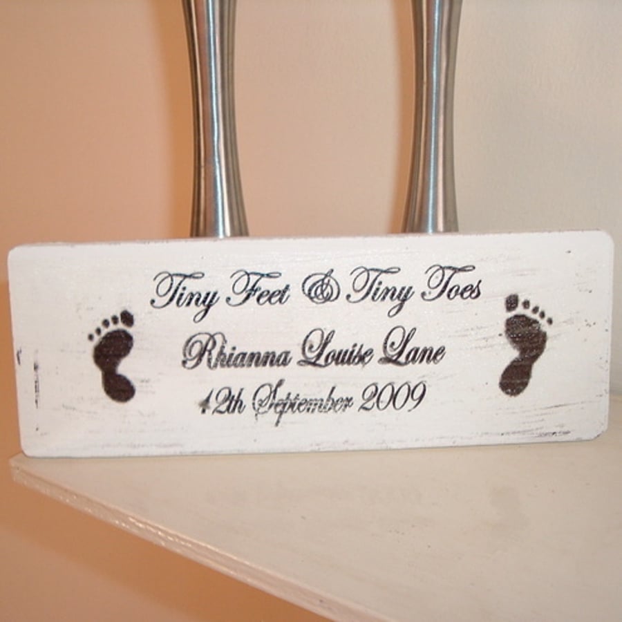shabby chic distressed plaque - personalised new arriva;/christening
