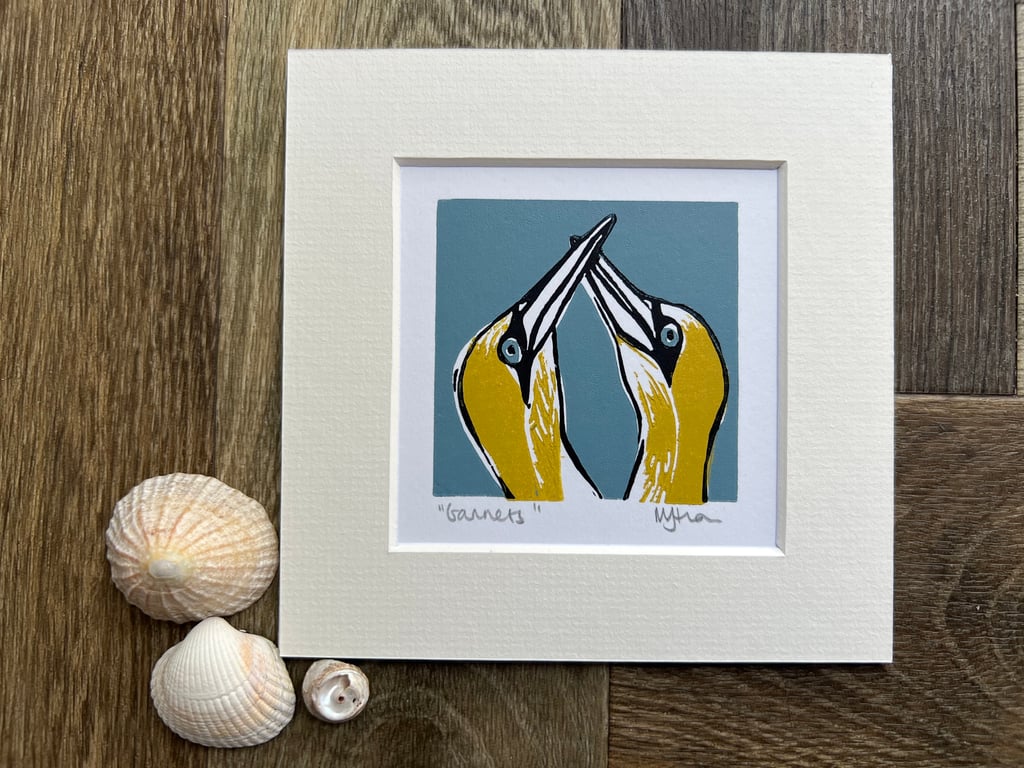 Gannets Original Handmade Lino Print