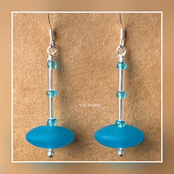 sterling silver - handmade lampwork glass beads - blue dangle earrings 