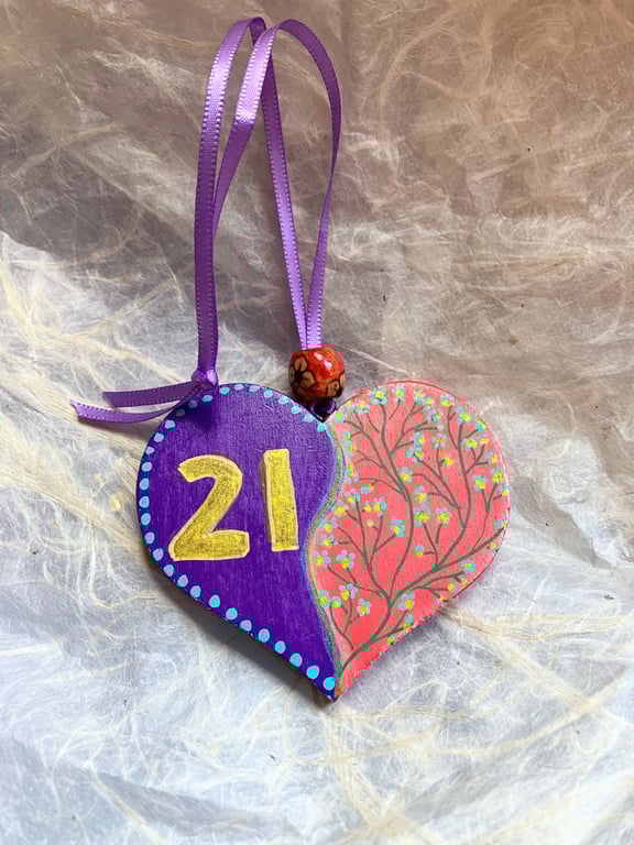 21st birthday hand painted wooden heart