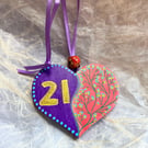 21st birthday hand painted wooden heart
