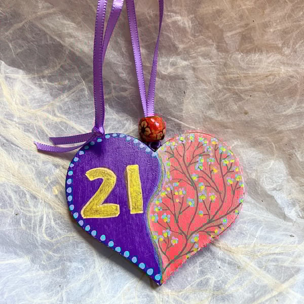 21st birthday hand painted wooden heart