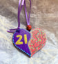 21st birthday hand painted wooden heart