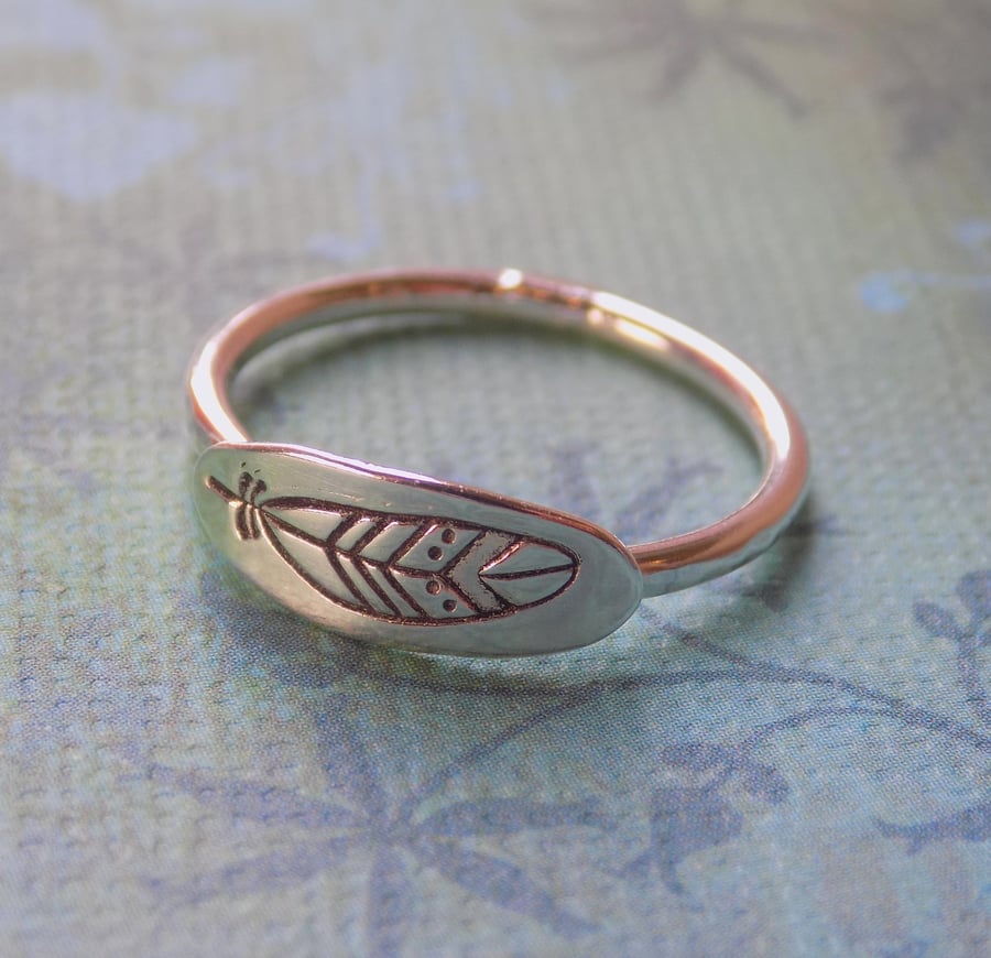 Sterling silver feather skinny ring - various sizes