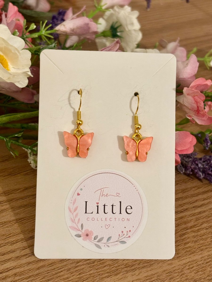 Pink Butterfly Dangle Earrings, Acrylic Butterfly Charms, Handmade Jewellery 