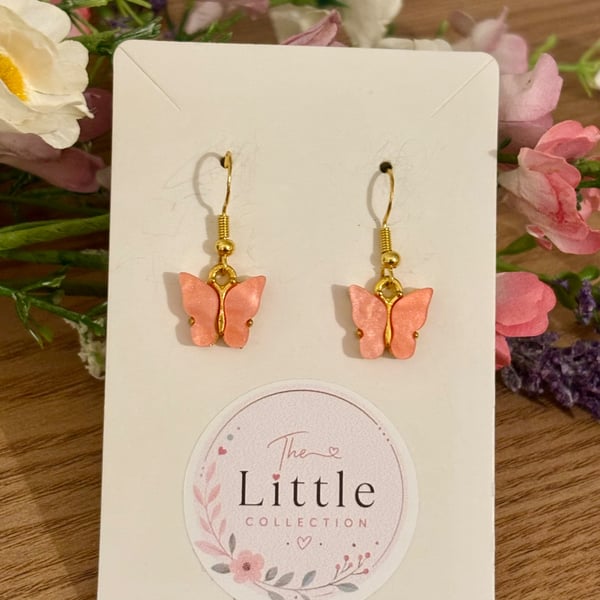 Pink Butterfly Dangle Earrings, Acrylic Butterfly Charms, Handmade Jewellery 