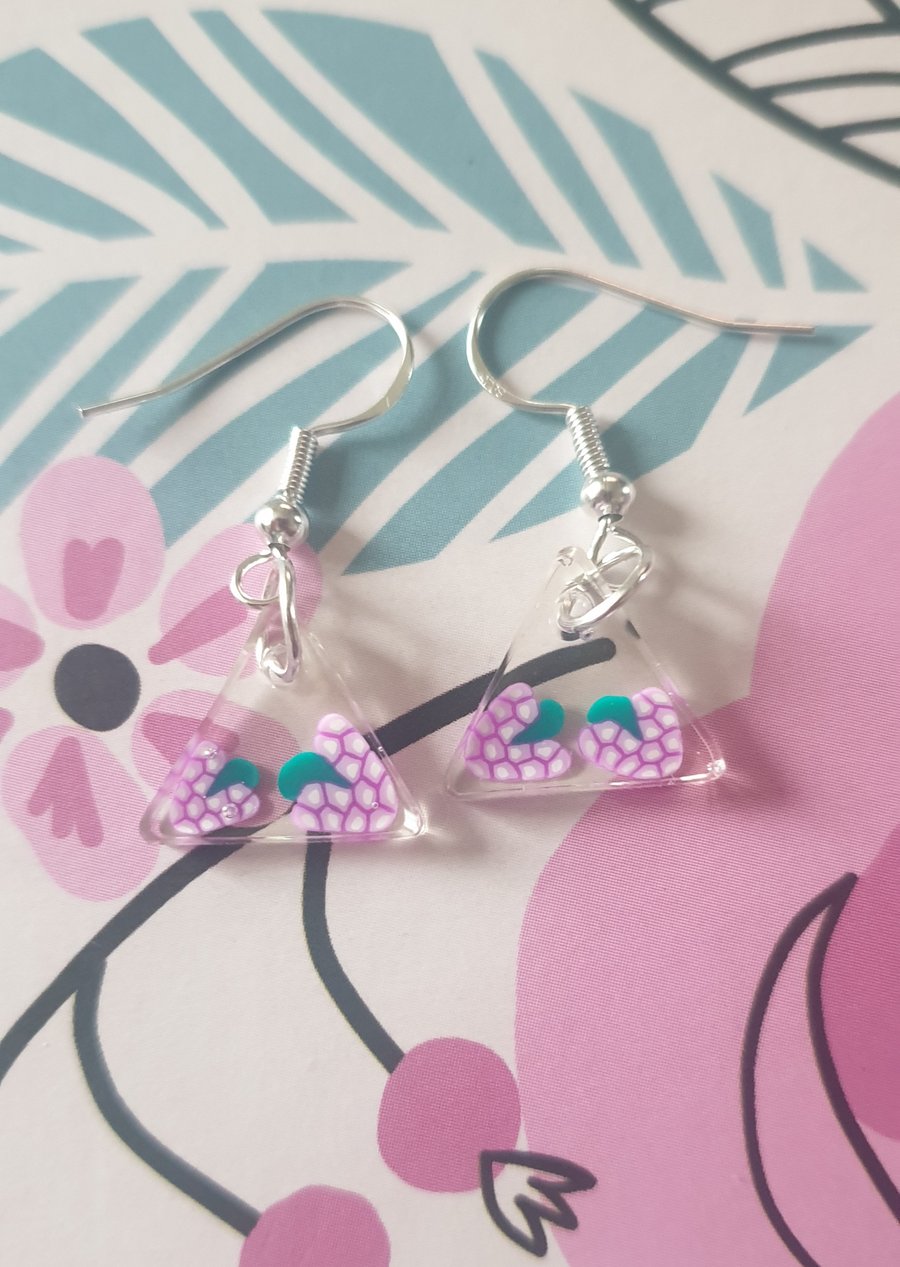 Triangle grapes resin earrings