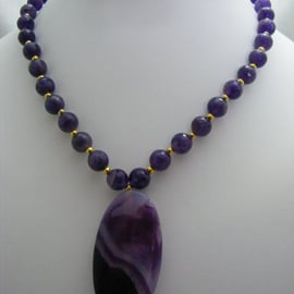 Purple Amethyst and Agate Gemstone Necklace