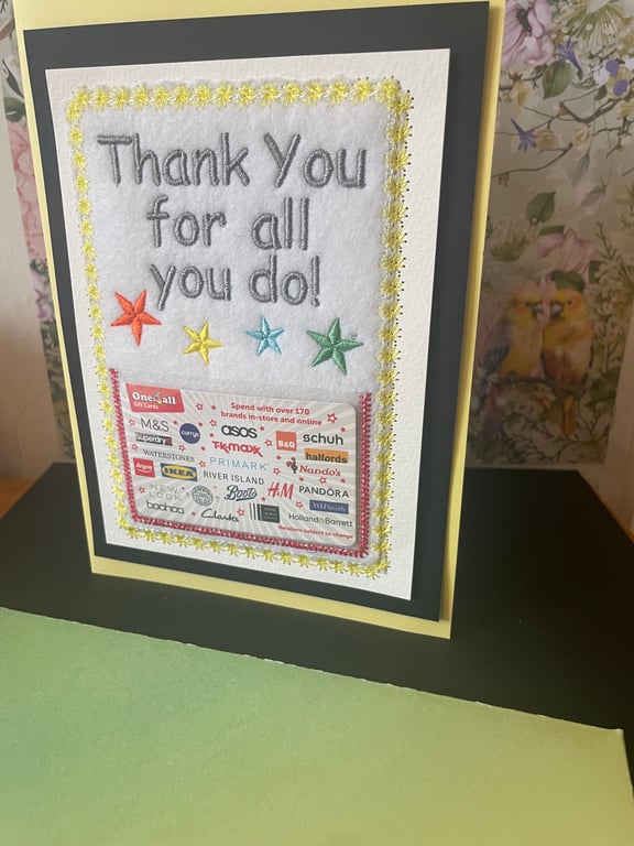 Handmade greetings card thank you gift card holder end of term gift 