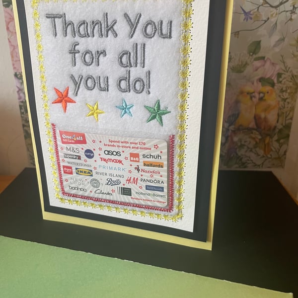 Handmade greetings card thank you gift card holder end of term gift 