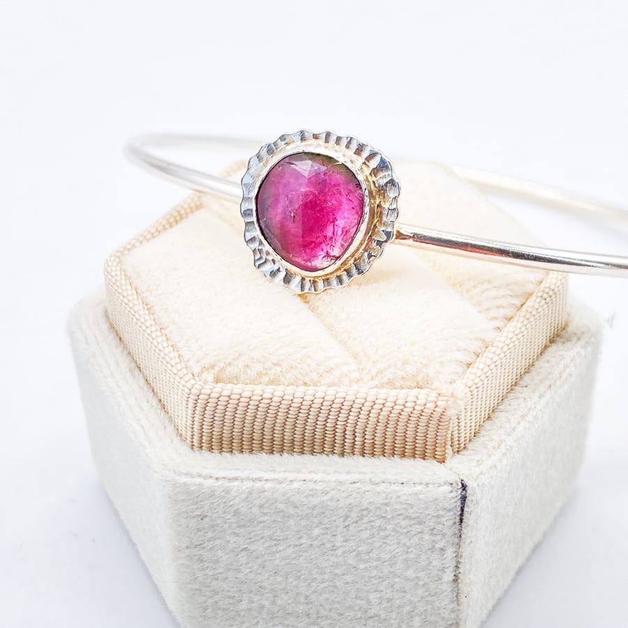Watermelon Tourmaline Sterling Silver Bangle 
