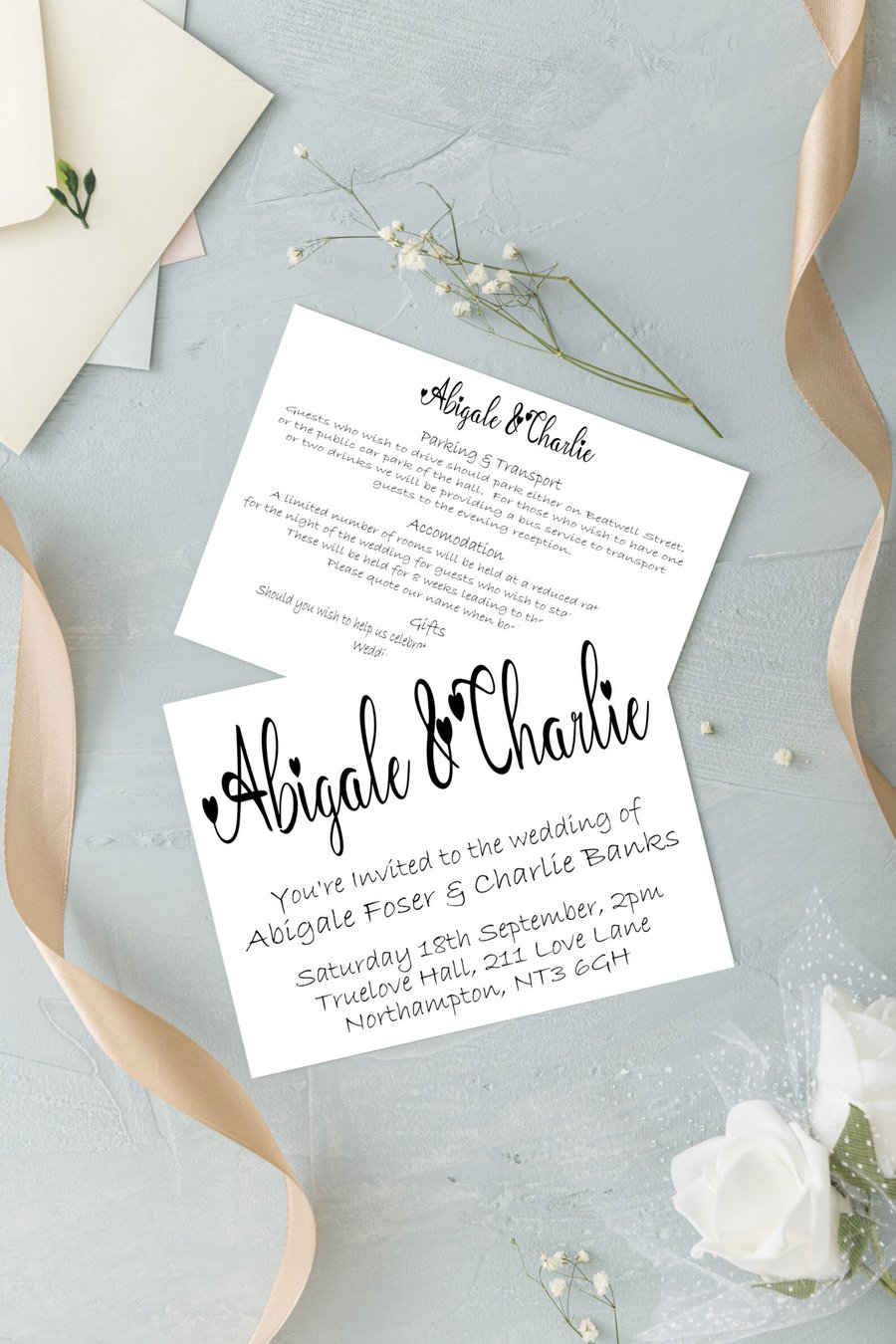 Heart Wedding Invitation, Personalised Wedding Stationery, Elegant Wedding