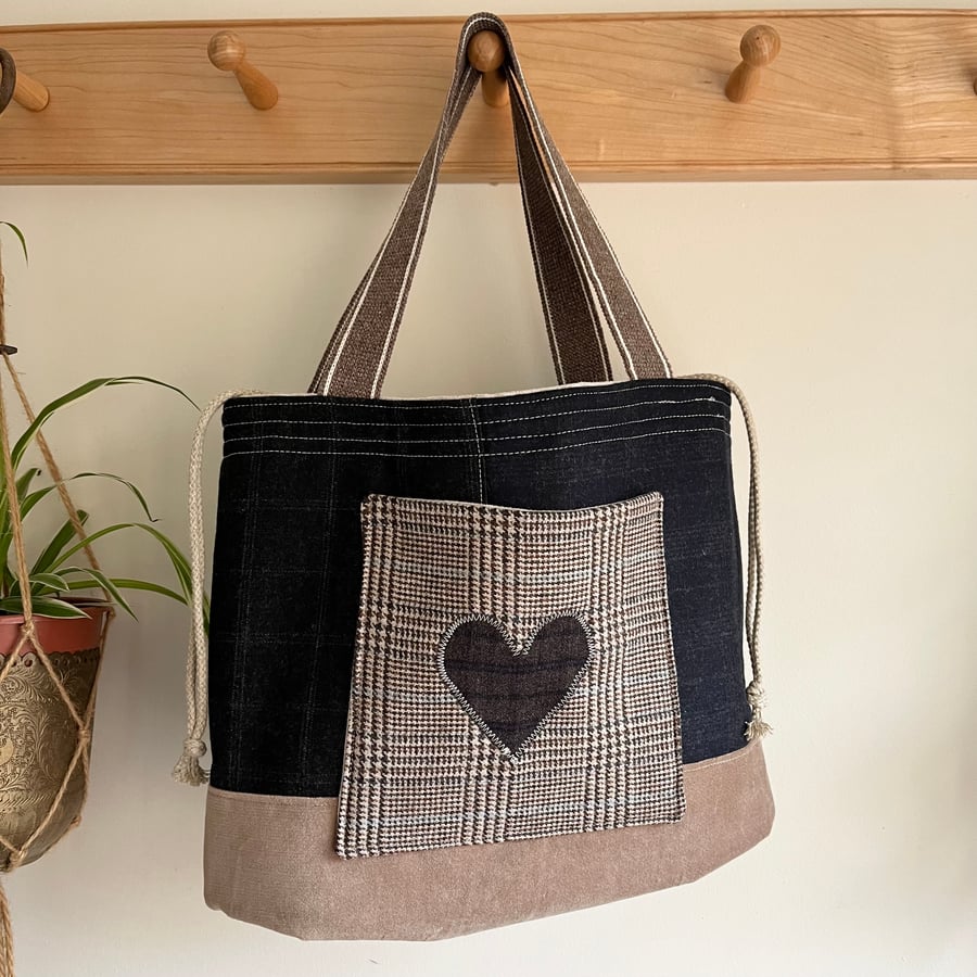 Soft drawstring project bag knitting bag crochet bag from sample swatches