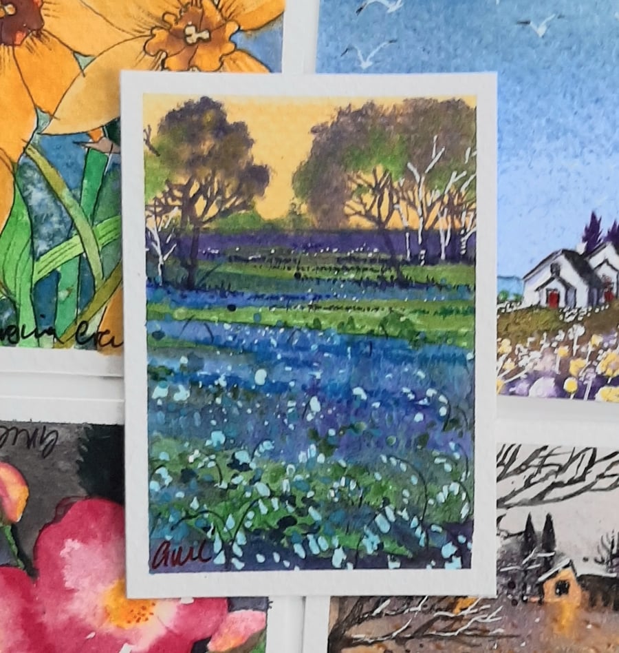 Handpainted ACEO Trading Card Of Woodland Blueb... Folksy