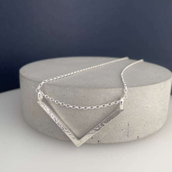 Sterling Silver Triangle Necklace - Hammered-Sparkly 16-24 Inches - Handmade