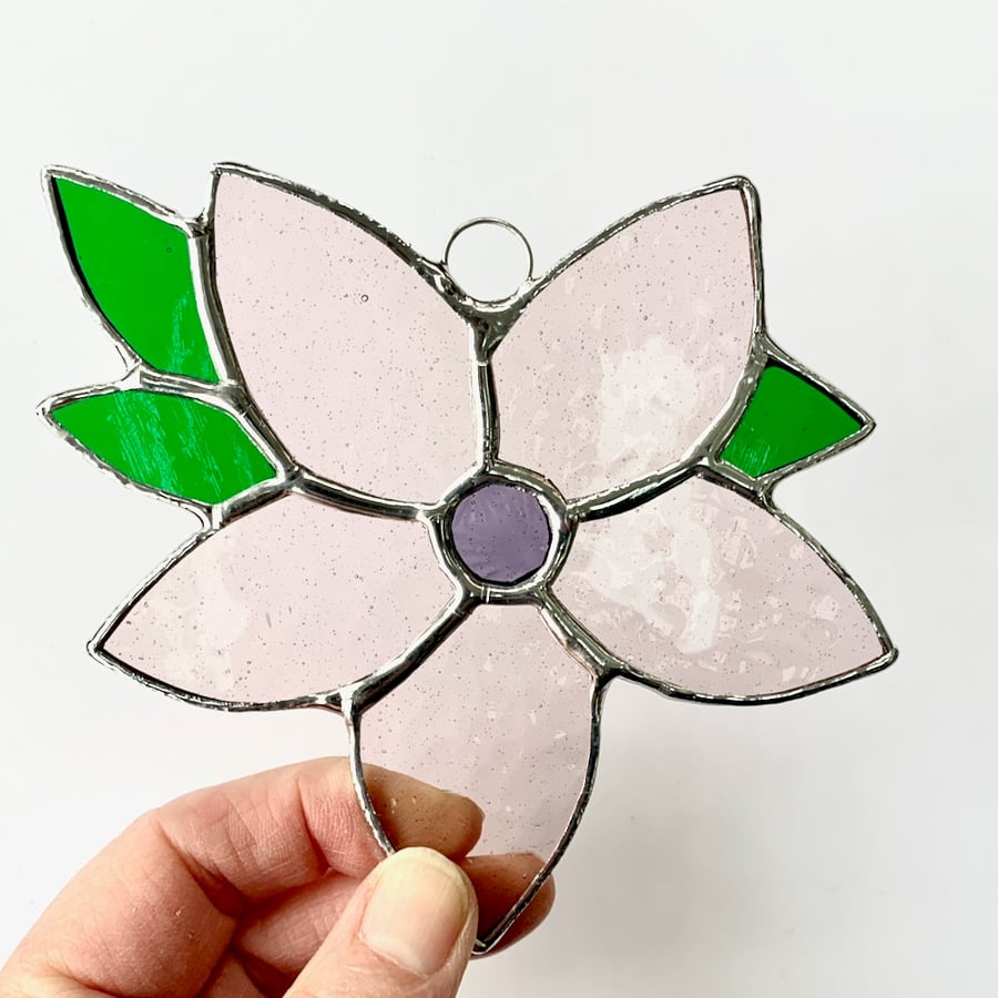 Stained Glass Flower Suncatcher - Handmade Window Decoration - Pink