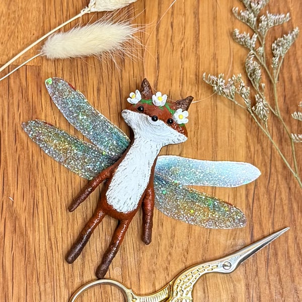 Spun Cotton Fairy Fox with Daisy Chain Crown