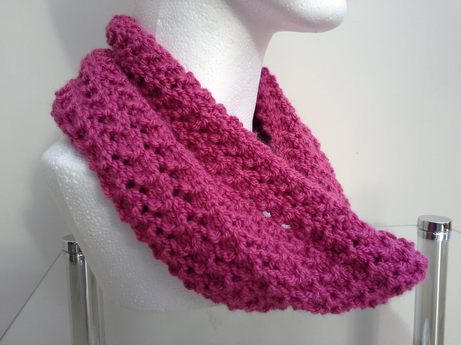 Hand knitted cowl scarf