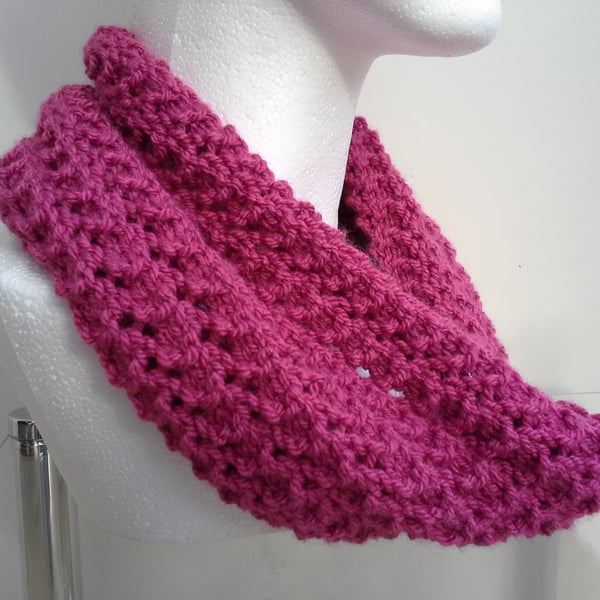 Hand knitted cowl scarf