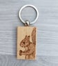 Red Squirrel Wooden Pyrography Keyring. Letterbox Gift for Nature Lovers.